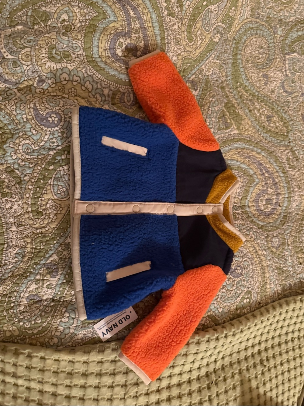 Old Navy Blue, Orange & Yellow Colorblock Sherpa Jacket 0-3 months